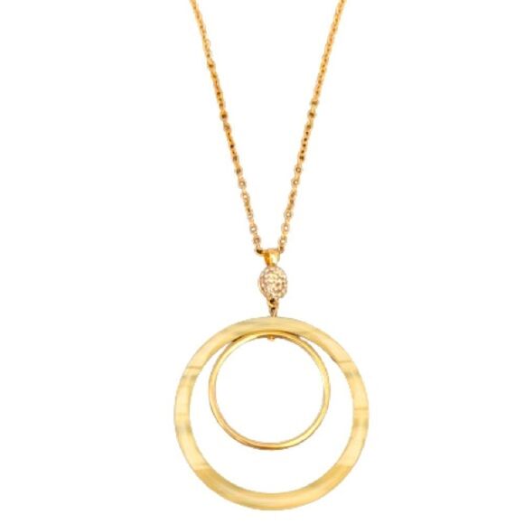 Lele Sadoughi Orbit Hoop Circle Pendant Necklace Pavé Crystal White Gold Rings - Picture 1 of 12